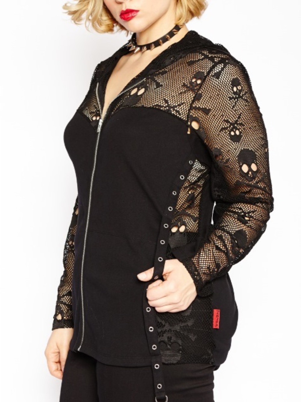 Tripp Skull Mesh Hooded Zip Jacket - Black - Picture 6 of 6
